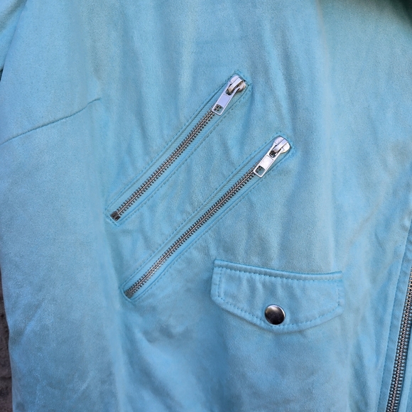 ASOS DESIGN Ultimate Faux Suede Cropped Moto Biker Jacket in Mint Green Size 16 - Picture 9 of 15